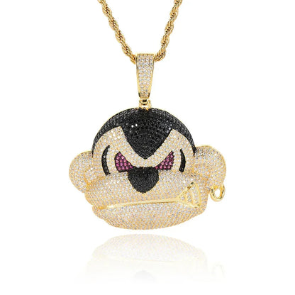 Street Gorilla Pendant Necklace with Copper Frame and Zircon Stones, Gold Plated for Men | Caratix Jewelry - CaratixJewelry