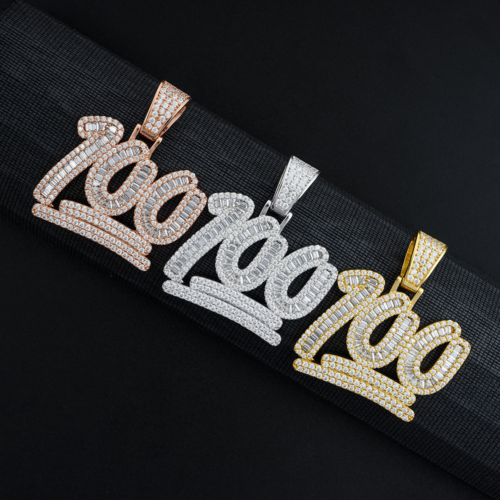 S925 Sterling Silver Moissanite 100 Emoji Pendant | Iced Out Number 100 Charm | Caratix
