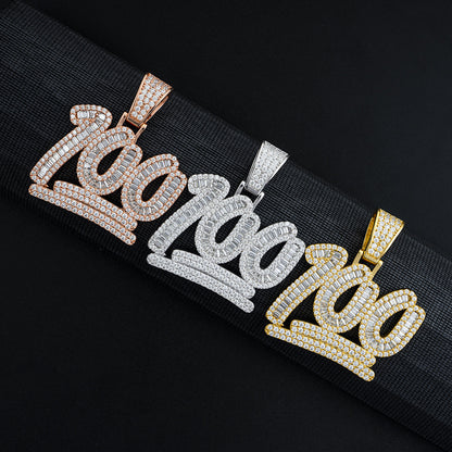 S925 Sterling Silver Moissanite 100 Emoji Pendant | Iced Out Number 100 Charm | Caratix