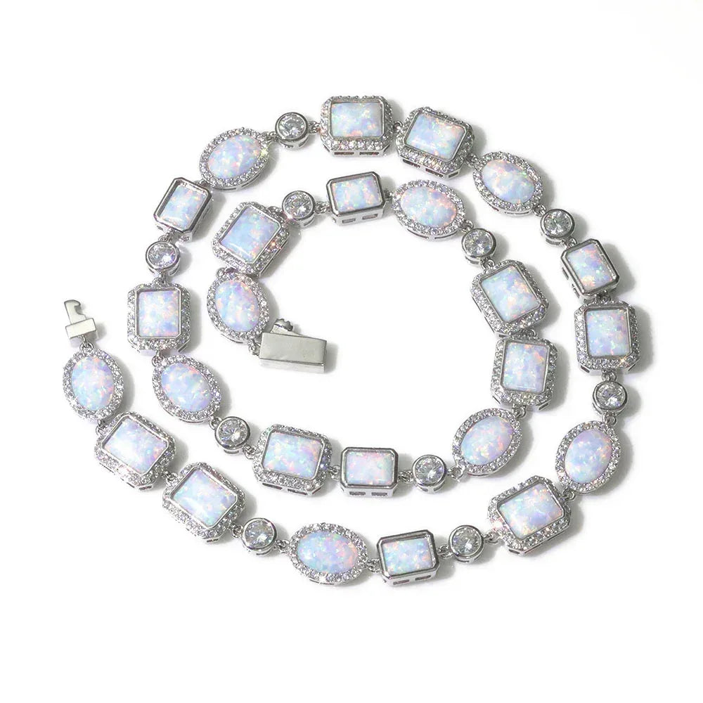 10mm Opal Style Necklace Gemstone Chain Hip Hop Jewelry | Caratix Jewelry - CaratixJewelry