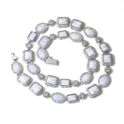 10mm Opal Style Necklace Gemstone Chain Hip Hop Jewelry | Caratix Jewelry - CaratixJewelry