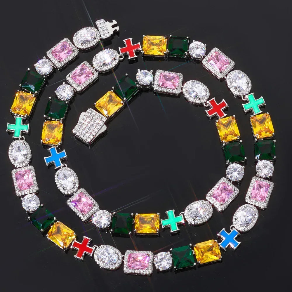 10mm Cross Color Zircon Hip Hop Necklace Rapper Iced Out Chain Style | Caratix Jewelry - CaratixJewelry