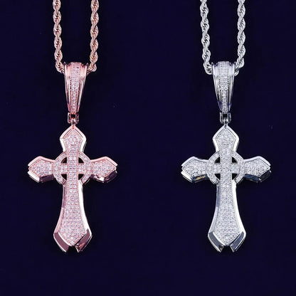 Iced Out Halo Cross Pendant | Women's Round Center Religious Necklace | Premium Copper CZ Elegant Hip Hop Jewelry | Divine Light Charm | Caratix - CaratixJewelry