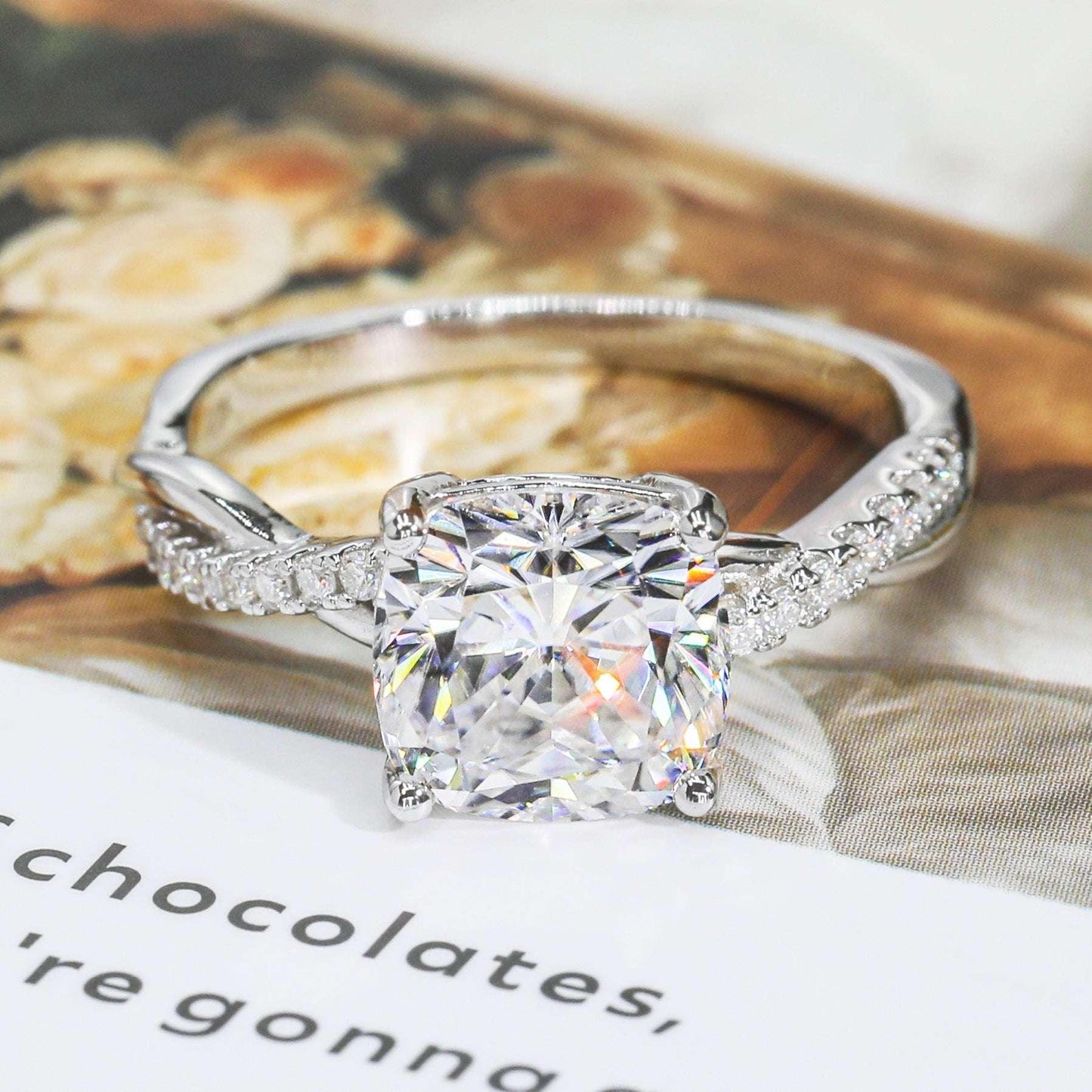 3ct Cushion-Cut Moissanite Engagement Ring | S925 Silver Luxury Women’s Bridal Jewelry - CaratixJewelry