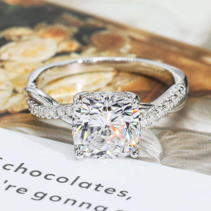 3ct Cushion-Cut Moissanite Engagement Ring | S925 Silver Luxury Women’s Bridal Jewelry - CaratixJewelry