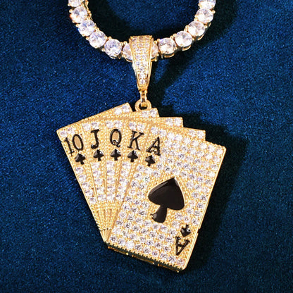 Iced Out Ace of Spades Pendant Necklace – Hip Hop CZ Playing Card Jewelry for Men - CaratixJewelry