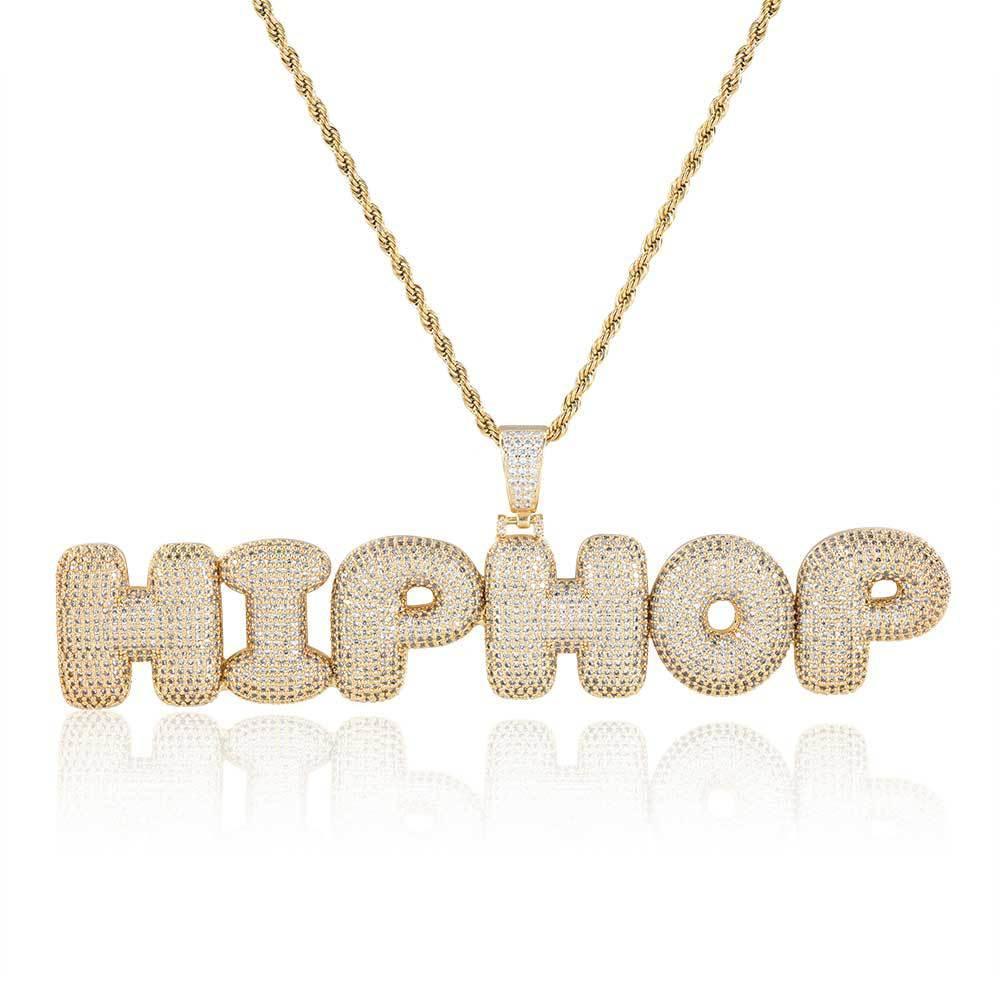 Bubble Letter Pendant Necklace with Micro-Pave Zircon for Men | Creative Hip Hop Jewelry | Caratix Jewelry - CaratixJewelry