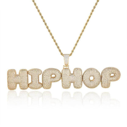 Bubble Letter Pendant Necklace with Micro-Pave Zircon for Men | Creative Hip Hop Jewelry | Caratix Jewelry - CaratixJewelry