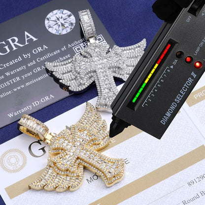 Angel Wing Cross S925 Silver Moissanite Rapper Chain Necklace | Caratix Jewelry - CaratixJewelry