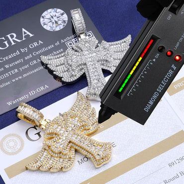 Angel Wing Cross S925 Silver Moissanite Rapper Chain Necklace | Caratix Jewelry - CaratixJewelry