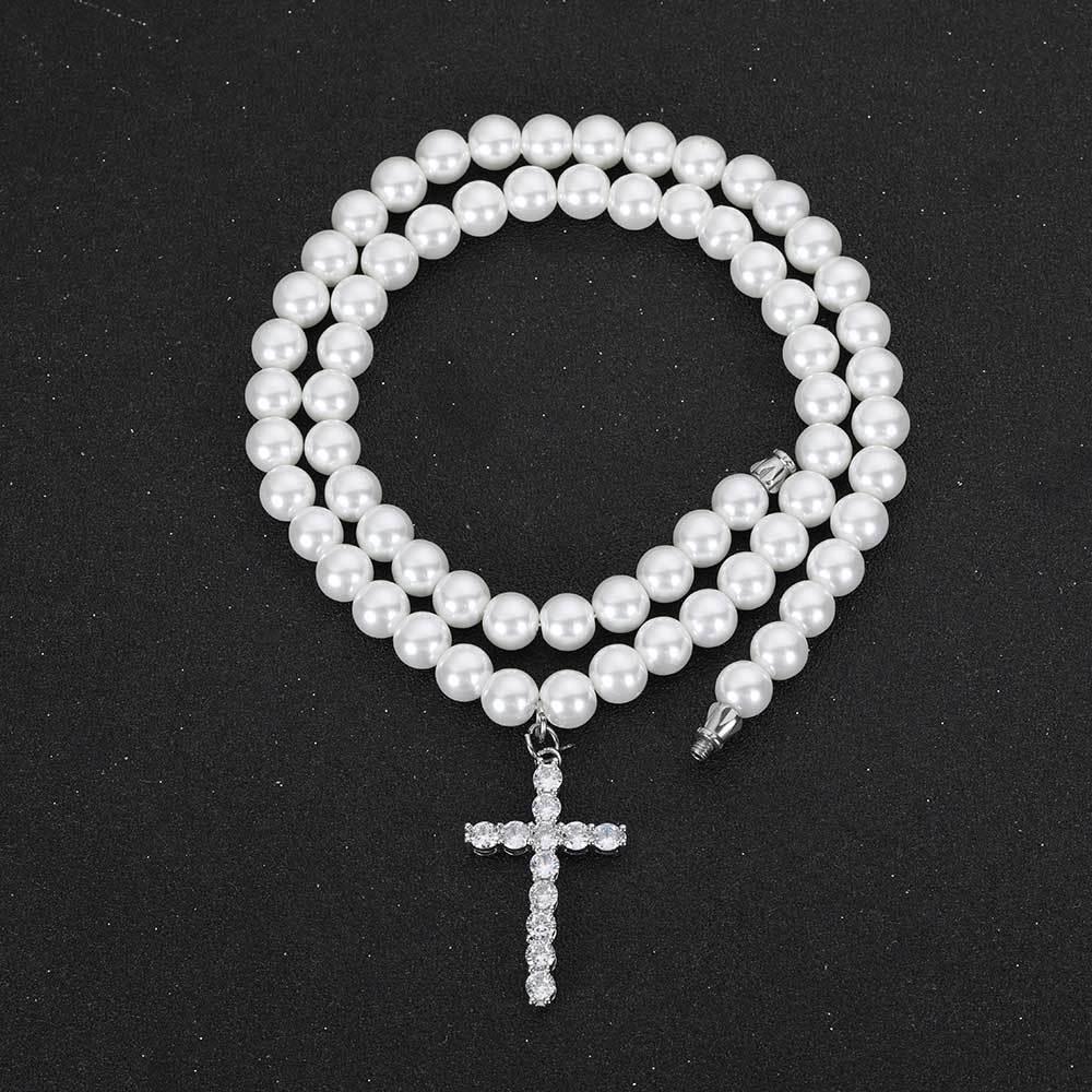 Simple Cross Pendant Pearl Necklace for Men and Women | Trendy Hip Hop Jewelry | Caratix Jewelry - CaratixJewelry