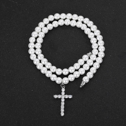 Simple Cross Pendant Pearl Necklace for Men and Women | Trendy Hip Hop Jewelry | Caratix Jewelry - CaratixJewelry