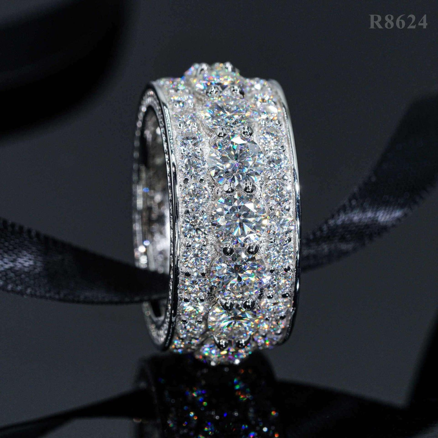 5mm Moissanite Men’s Ring | S925 Silver Full Iced Out Hip Hop Rapper Jewelry - CaratixJewelry