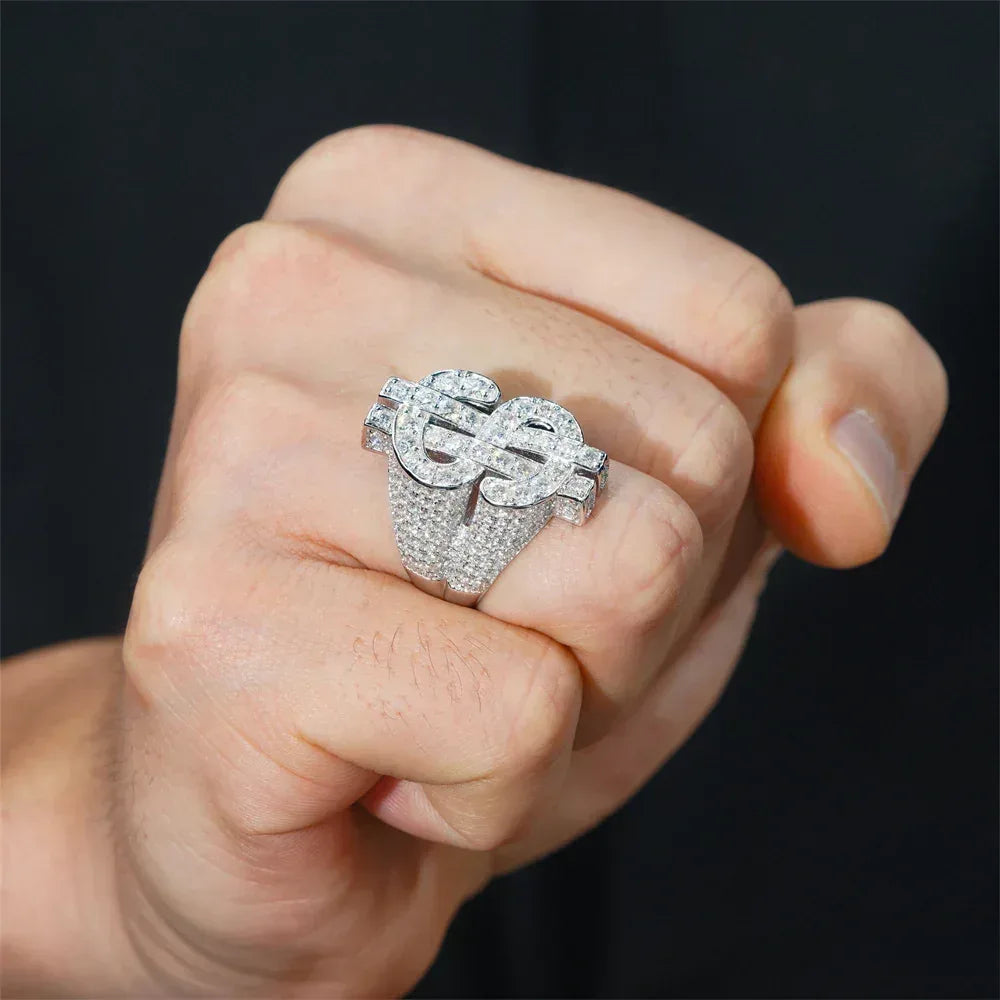 D-Color Moissanite Dollar Ring | S925 Silver Men’s Iced Out Hip Hop Jewelry - CaratixJewelry