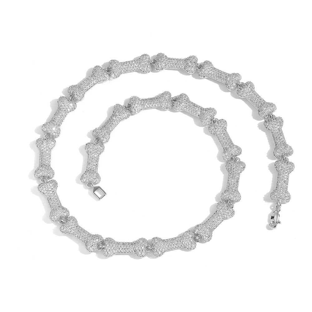 10mm Bone Zircon Necklace with Box Clasp Hip Hop Jewelry - CaratixJewelry