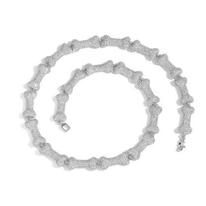 10mm Bone Zircon Necklace with Box Clasp Hip Hop Jewelry - CaratixJewelry