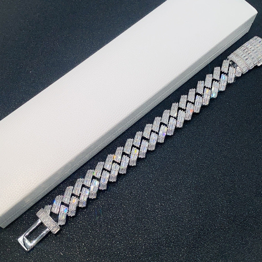 18mm Triple Row Moissanite Cuban Link Chain | Baguette & Round Cut Mix | Caratix