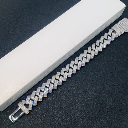 18mm Triple Row Moissanite Cuban Link Chain | Baguette & Round Cut Mix | Caratix