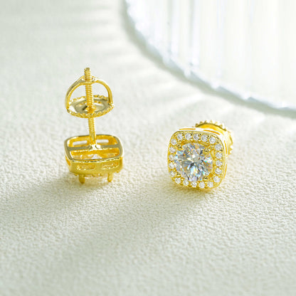 S925 Sterling Silver 5mm Princess Cut Moissanite Studs | Square Diamond Tester Earrings | Caratix