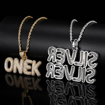 Custom Bubble Letter Pendant Necklace with Zircon Stones for Men and Women | Caratix Jewelry - CaratixJewelry