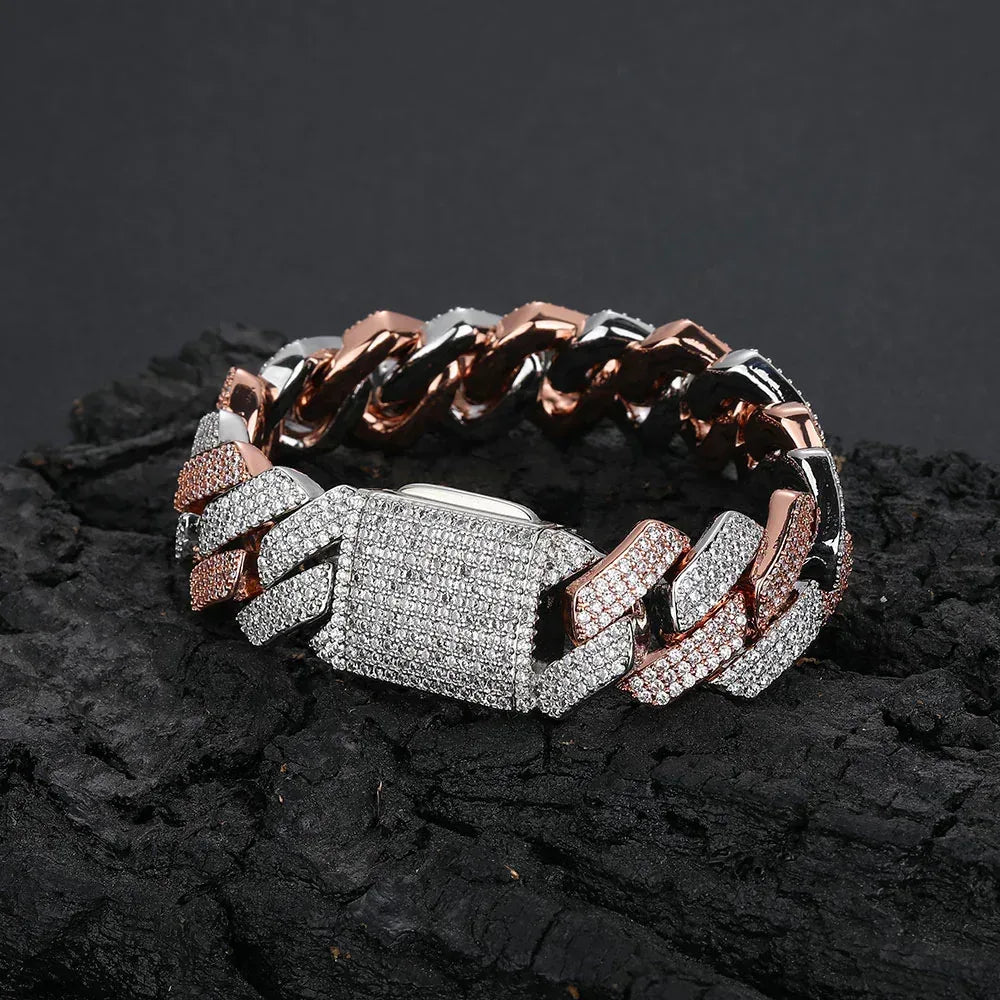 20mm Triple Row -Shaped Zircon Cuban Link Bracelet - CaratixJewelry