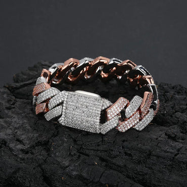 20mm Triple Row -Shaped Zircon Cuban Link Bracelet - CaratixJewelry