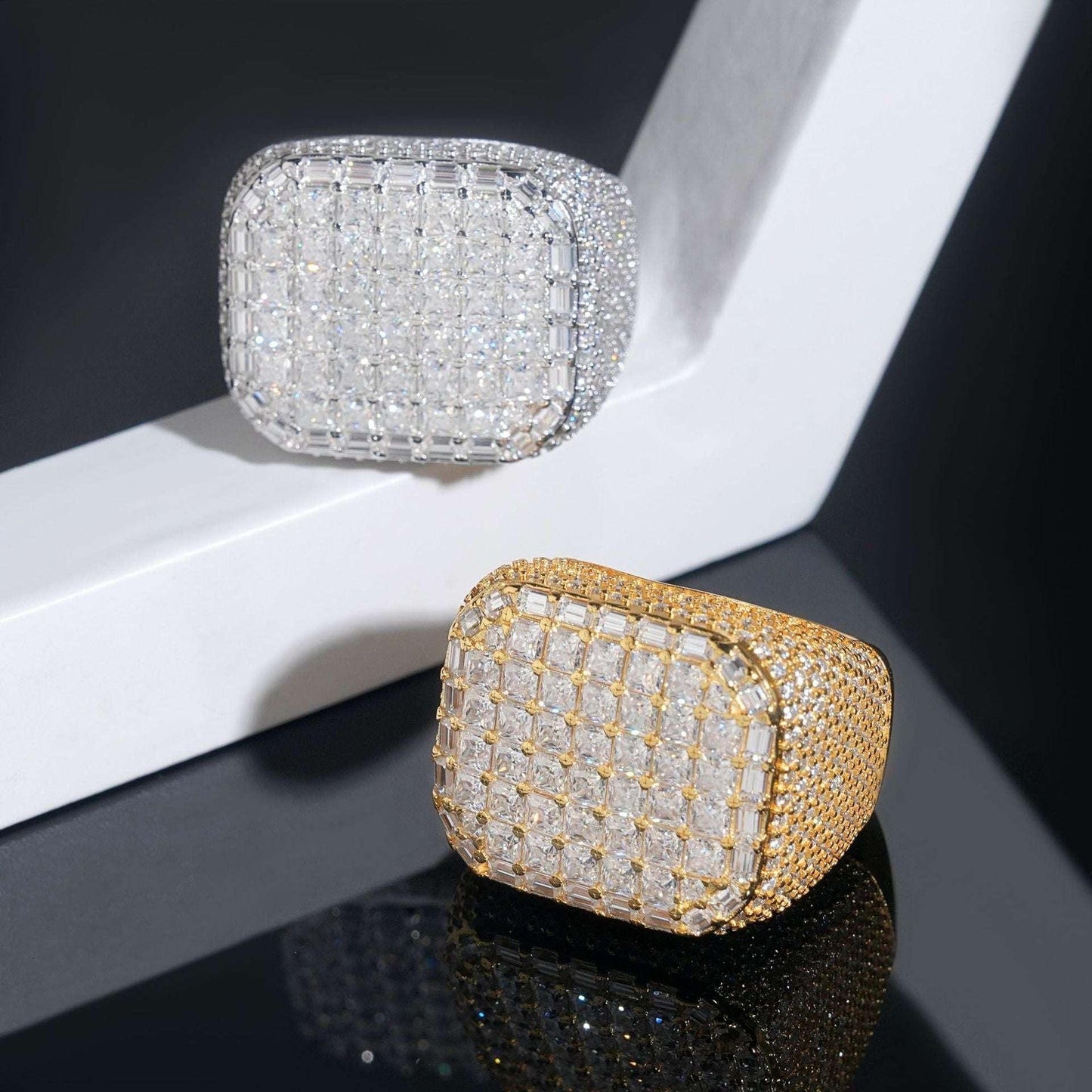 Princess-Cut Moissanite Men’s Ring | S925 Silver Full Iced Out Hip Hop Jewelry - CaratixJewelry