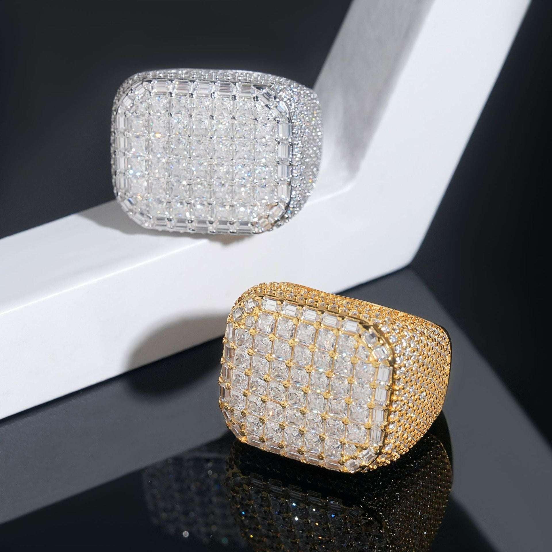 Princess-Cut Moissanite Men’s Ring | S925 Silver Full Iced Out Hip Hop Jewelry - CaratixJewelry