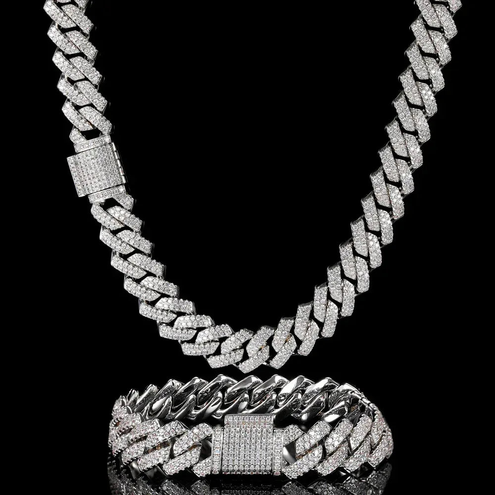 14mm Micro-Paved Moissanite -Cut Cuban Link Chain for Men – S925 Sterling Silver Luxury Hip Hop Necklace - CaratixJewelry