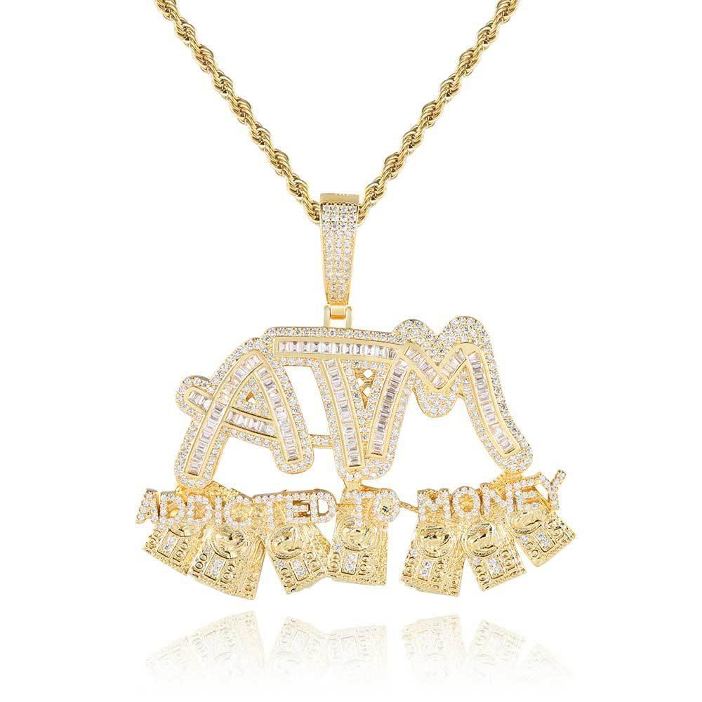 ATM Dollar Letter Pendant Necklace with T-Shaped Zircon Stones for Men | Caratix Jewelry - CaratixJewelry