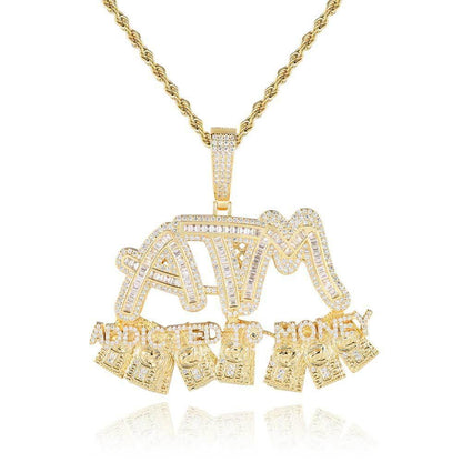 ATM Dollar Letter Pendant Necklace with T-Shaped Zircon Stones for Men | Caratix Jewelry - CaratixJewelry