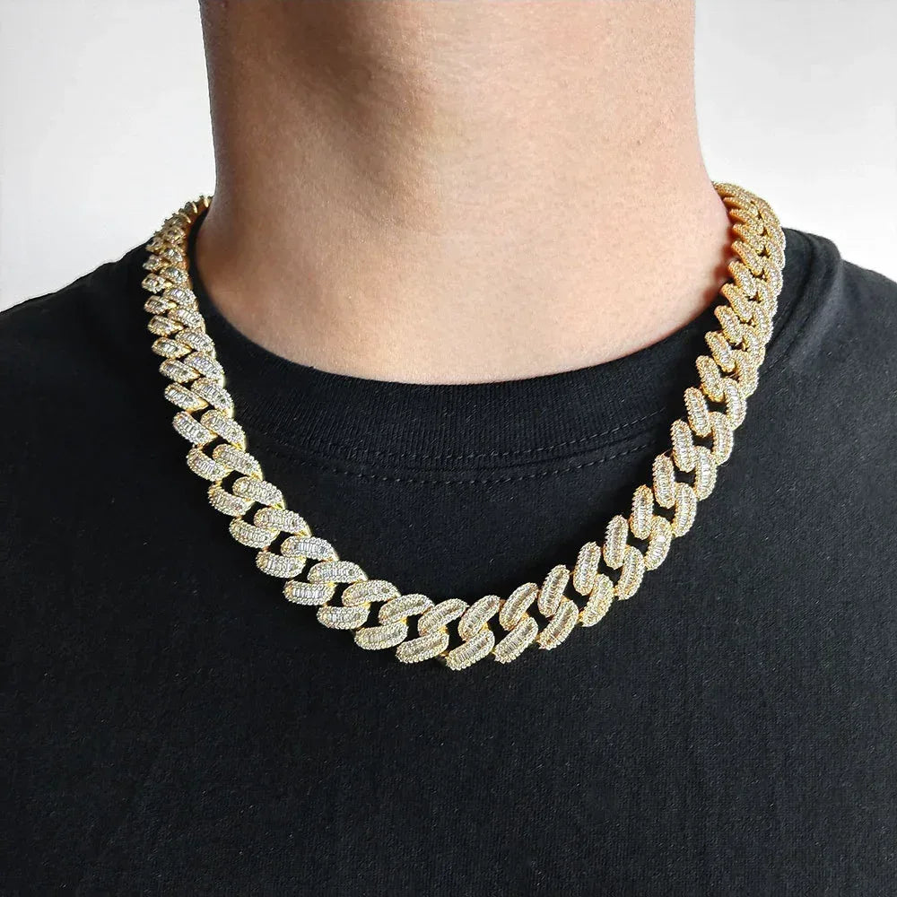 15mm Mixed-Cut Moissanite T-Bar Chain for Men – S925 Sterling Silver Luxury Hip Hop Necklace - CaratixJewelry