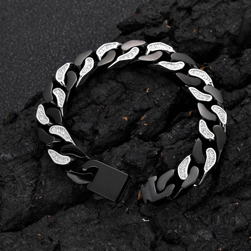 12mm Stainless Steel Hip Hop Bracelet with CNC Half Pavé Zircon - CaratixJewelry