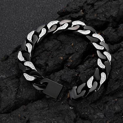 12mm Stainless Steel Hip Hop Bracelet with CNC Half Pavé Zircon - CaratixJewelry