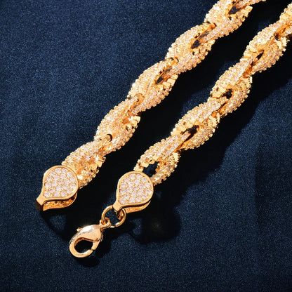 Iced Out Twist Rope Necklace with Copper & Zircon | Unisex Hip Hop Jewelry | Caratix Jewelry - CaratixJewelry
