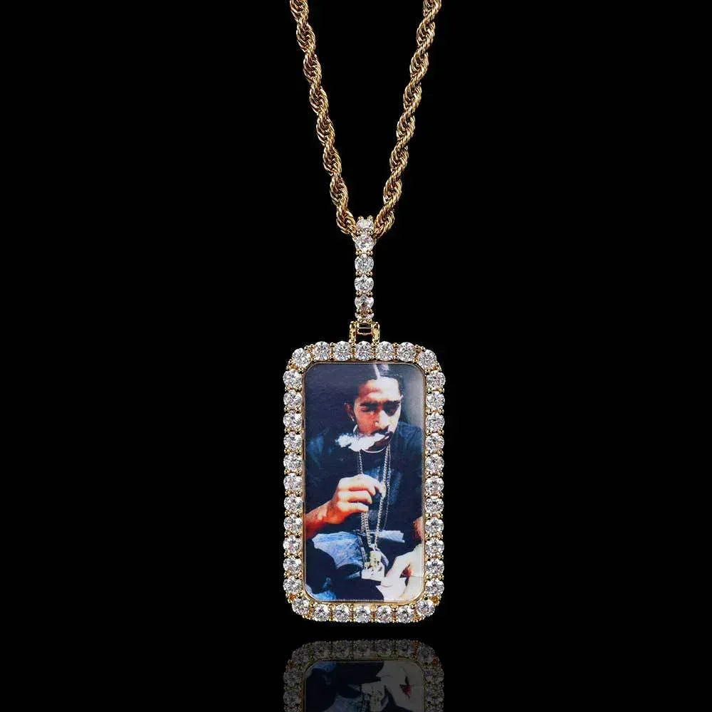 Custom Small Square Photo Pendant Necklace with Zircon Stones for Men | Caratix Jewelry - CaratixJewelry