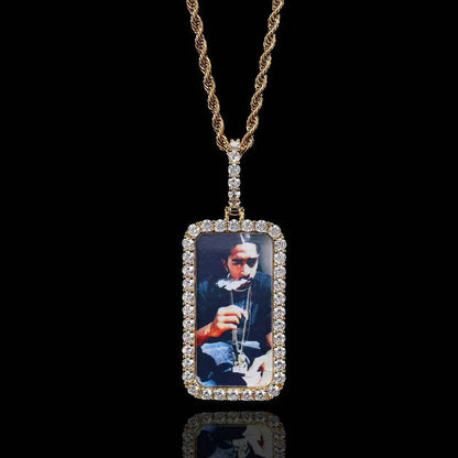Custom Small Square Photo Pendant Necklace with Zircon Stones for Men | Caratix Jewelry - CaratixJewelry