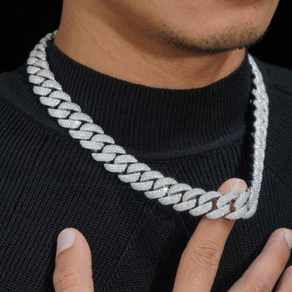 16mm Triple-Row Crescent Moissanite Cuban Link Chain – S925 Sterling Silver Iced-Out Hip Hop Men’s Streetwear Necklace - CaratixJewelry
