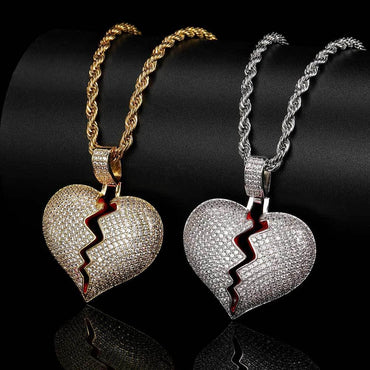 Heartbreak Pendant Necklace with Copper Frame and Zircon Stones for Couples | Caratix Jewelry - CaratixJewelry