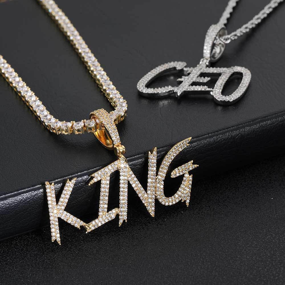 DIY Letter Pendant Necklace with Copper Frame and Full Zircon Stones for Men | Caratix Jewelry - CaratixJewelry