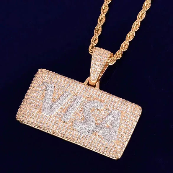 Men's VISA Shape Necklace | Premium Copper CZ Money Jewelry Caratix - CaratixJewelry