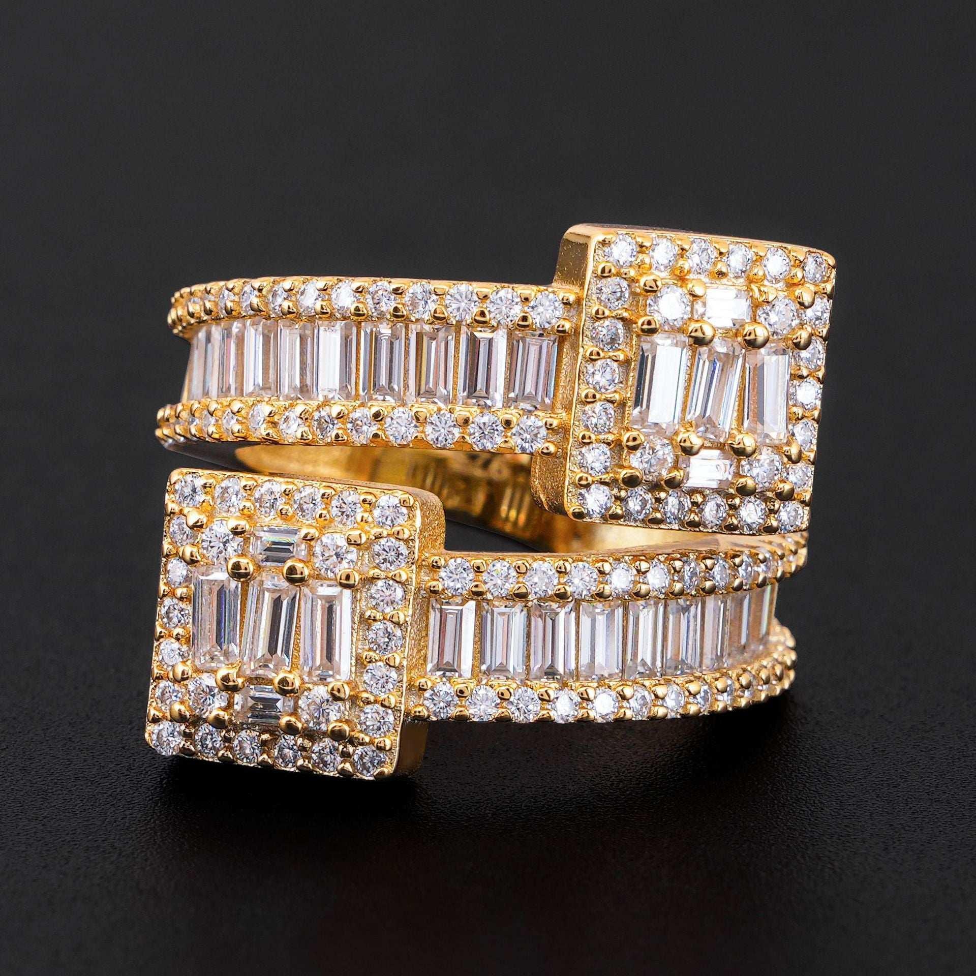 D-Color Step-Cut Moissanite Ring | S925 Silver Unisex Full Iced Out Hip Hop Jewelry - CaratixJewelry