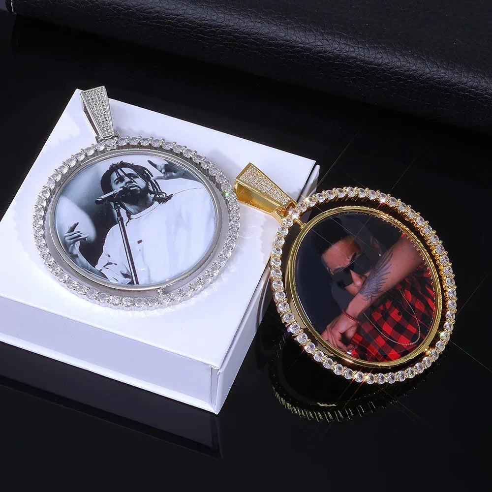 Photo Pendant Necklace Rotating Frame Zircon for Men | Caratix Jewelry - CaratixJewelry
