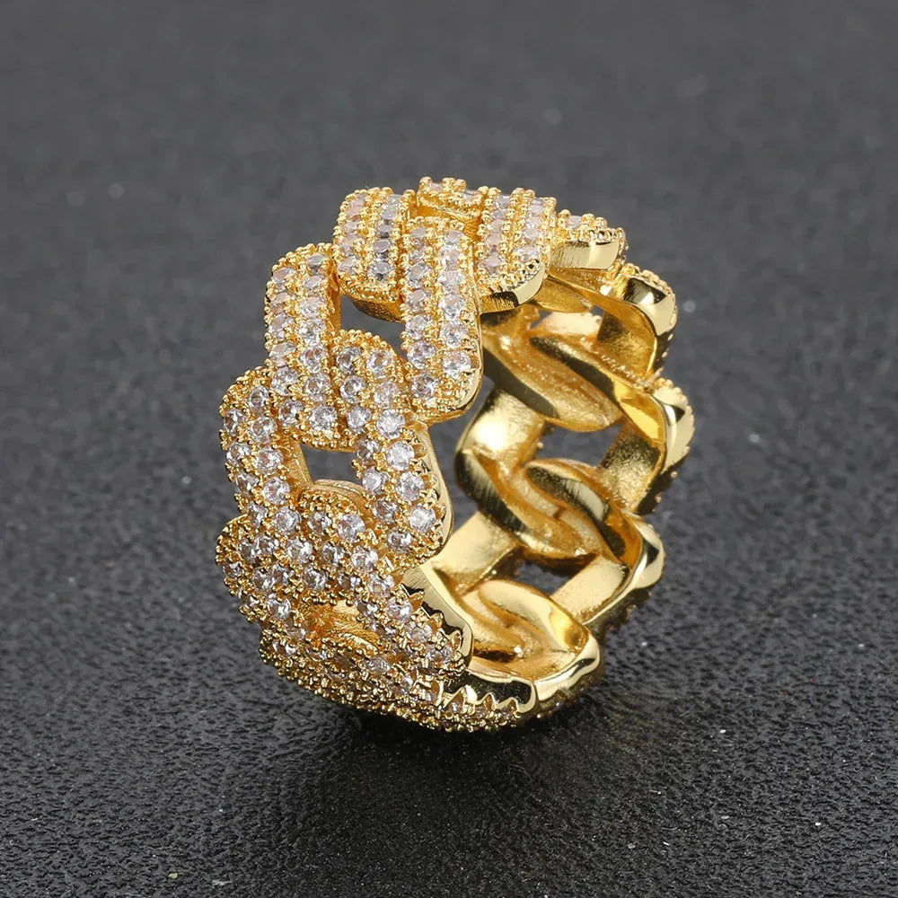 11mm -Shaped Cuban Zircon Ring with Copper Setting for Men | Trendy Hip Hop Jewelry | Caratix Jewelry - CaratixJewelry