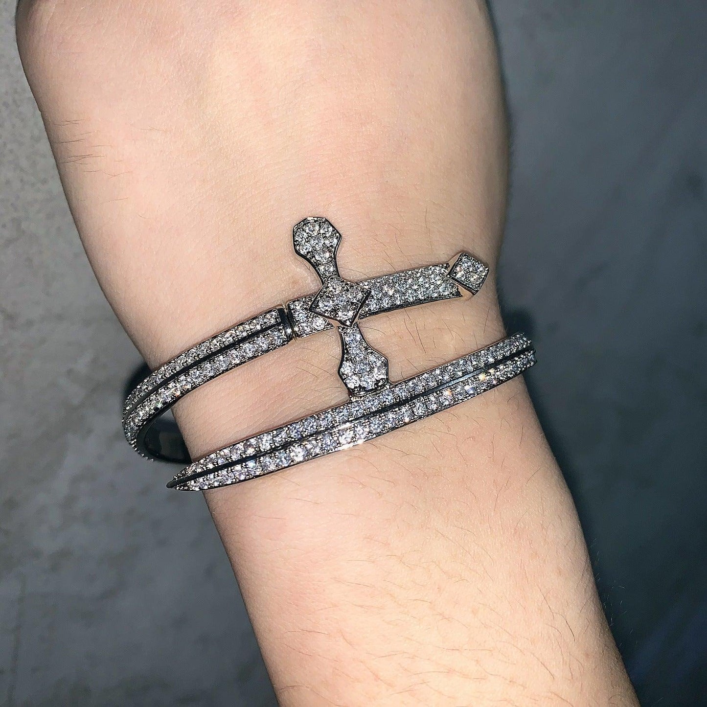 Justice Sword Bangle Bracelet with Copper & Zircon | Iced Out Trendy Jewelry | Caratix Jewelry - CaratixJewelry