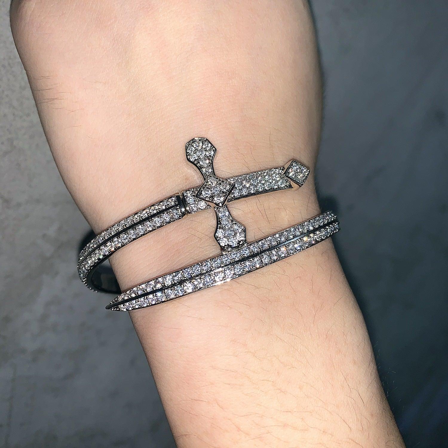 Justice Sword Bangle Bracelet with Copper & Zircon | Iced Out Trendy Jewelry | Caratix Jewelry - CaratixJewelry
