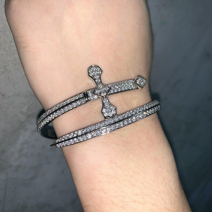 Justice Sword Bangle Bracelet with Copper & Zircon | Iced Out Trendy Jewelry | Caratix Jewelry - CaratixJewelry