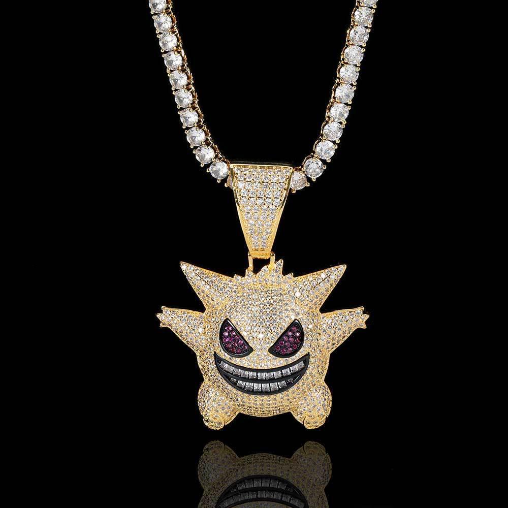Petite Ghost Pendant Necklace with Micro-Pave Zircon and Gold Plating for Men | Caratix Jewelry - CaratixJewelry