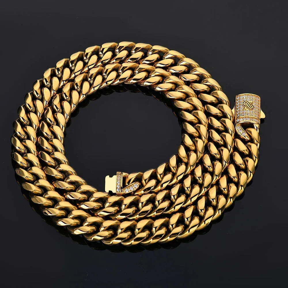 Custom Stainless Steel Round-Polished Cuban Necklace | Clasp Hip Hop Bling | Caratix - CaratixJewelry