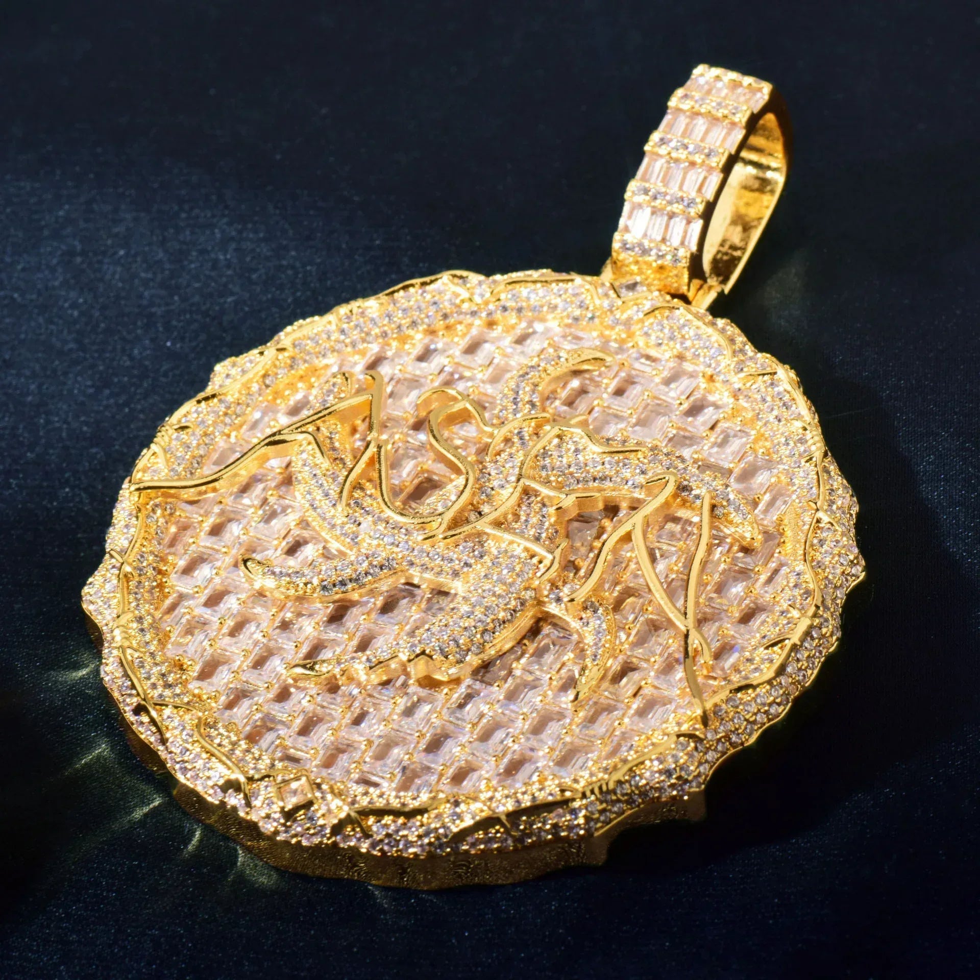 Iced Out Thorn Round Disc Pendant Necklace – Hip Hop Colorful CZ Trendy Jewelry - CaratixJewelry